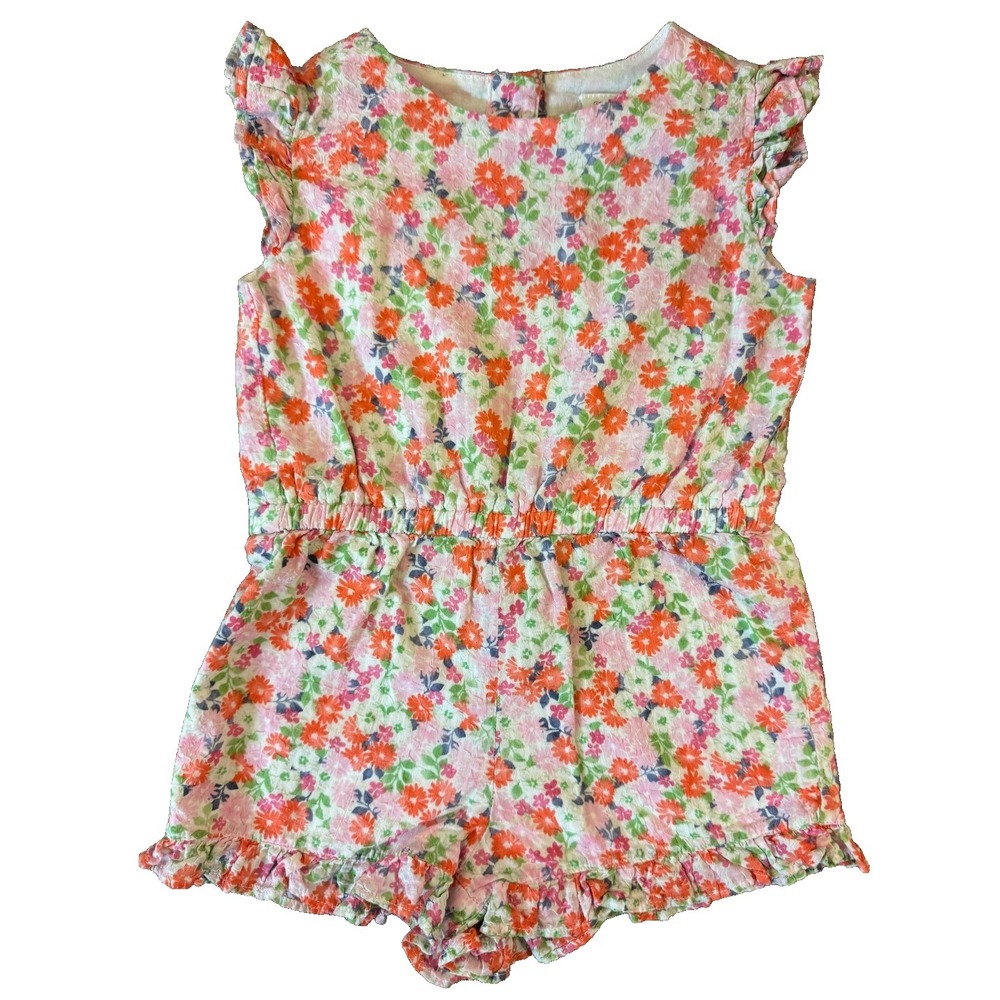 Gymboree Pink Orange‎ Floral Romper Size 18-24 Months Button Back Summer Outfit